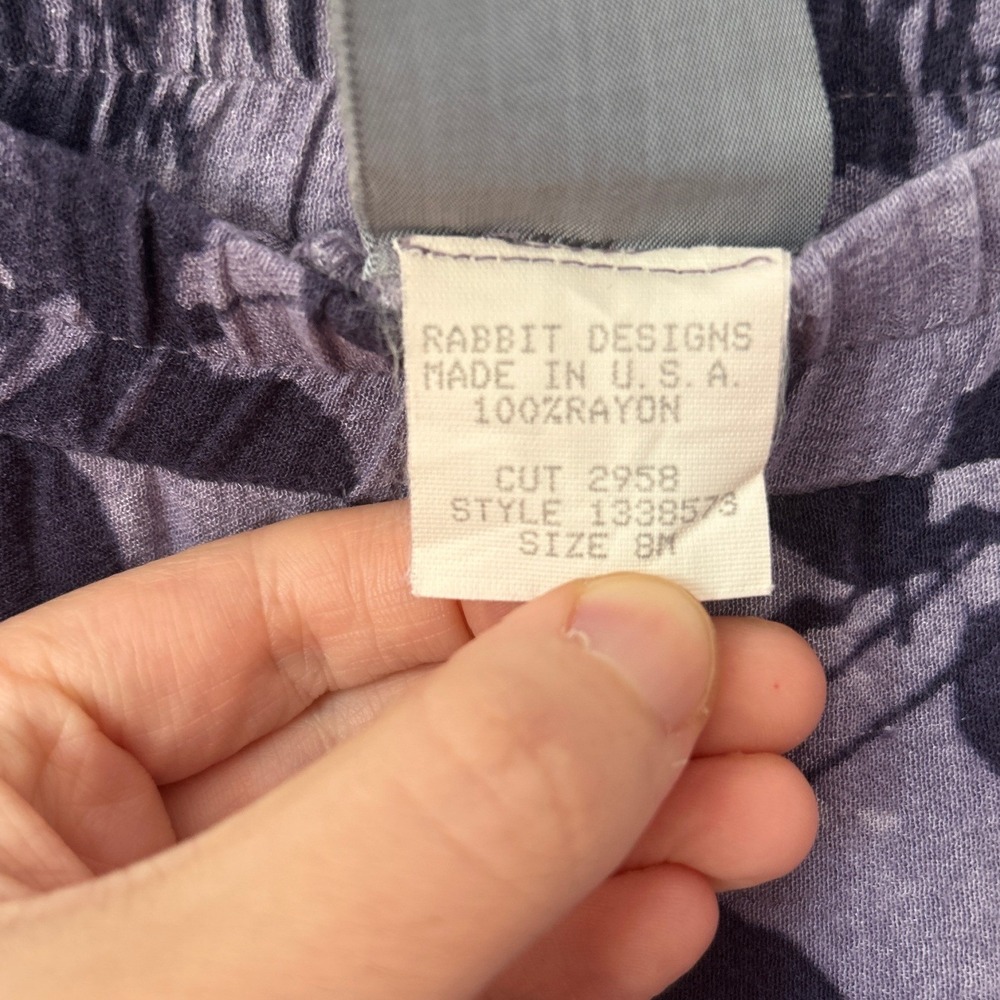 Vintage Rabbit Rabbit Rabbit Purple Botanical 90s Rayon Maxi Skirt 8M USA Made - Picture 9 of 12